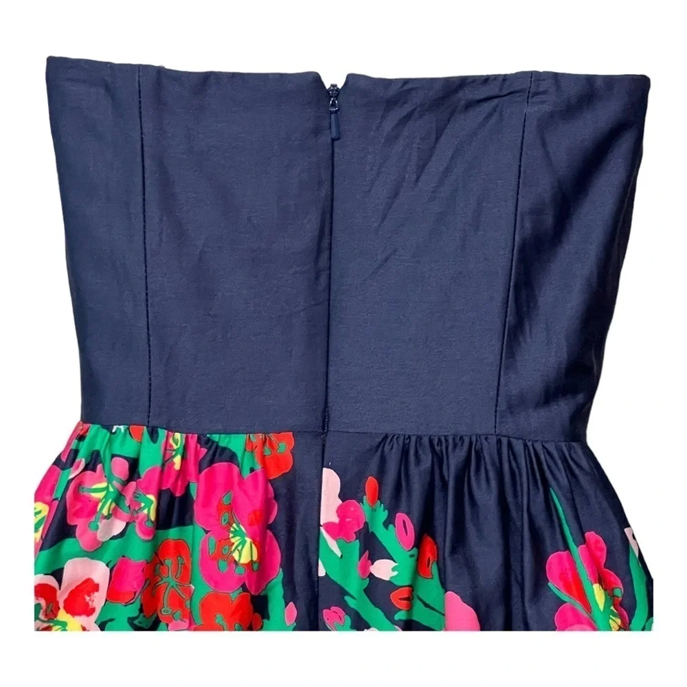 Lilly Pulitzer Lottie Strapless Mini Dress 00 Navy Sateen Floral Corset Cotton - Picture 5 of 6